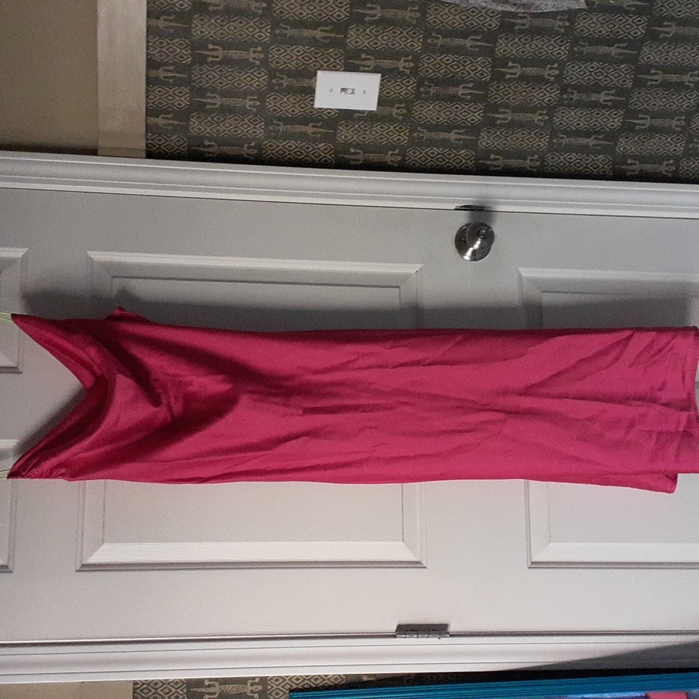 Satin feel draped hot pink dress